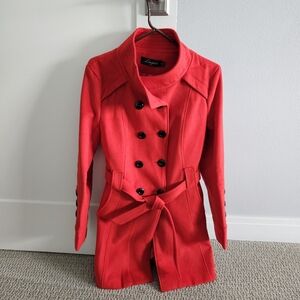 Red Wool Blend Peacoat, Size XL EUC